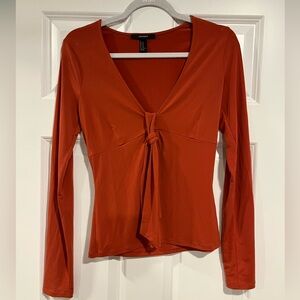 Forever 21 Women's Rust Colored Deep V-Neck Tie Front Top